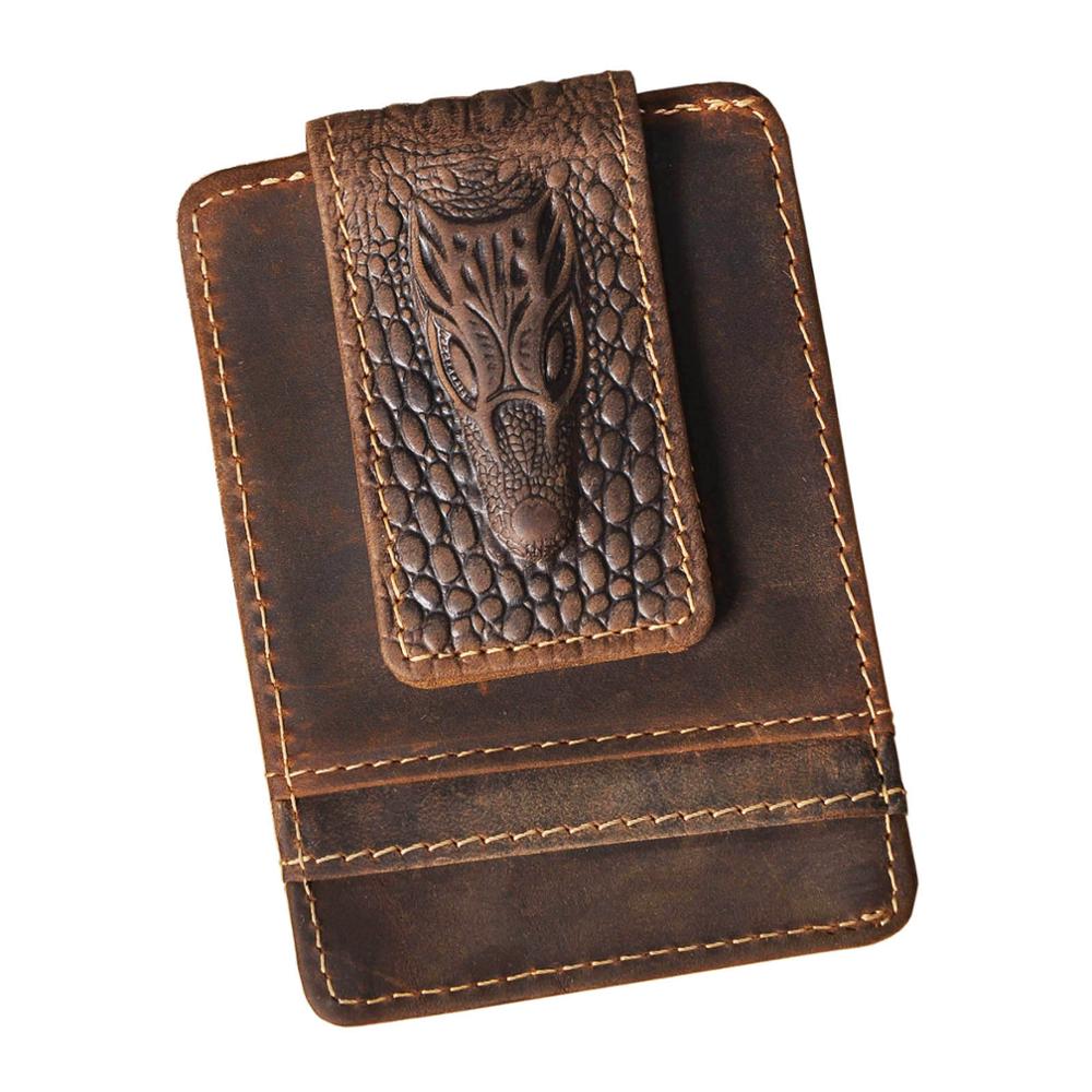 Money Clip Magnetic - Carteira magnética de couro real para